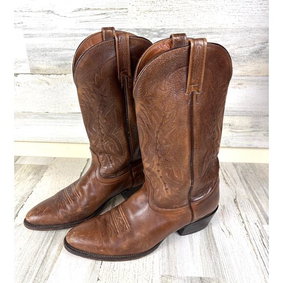 Nocona Boots Other - Nocona Mens 10.5 Antique Tan Calf Leather 13 Inch Pull On Cowboy Boots Western